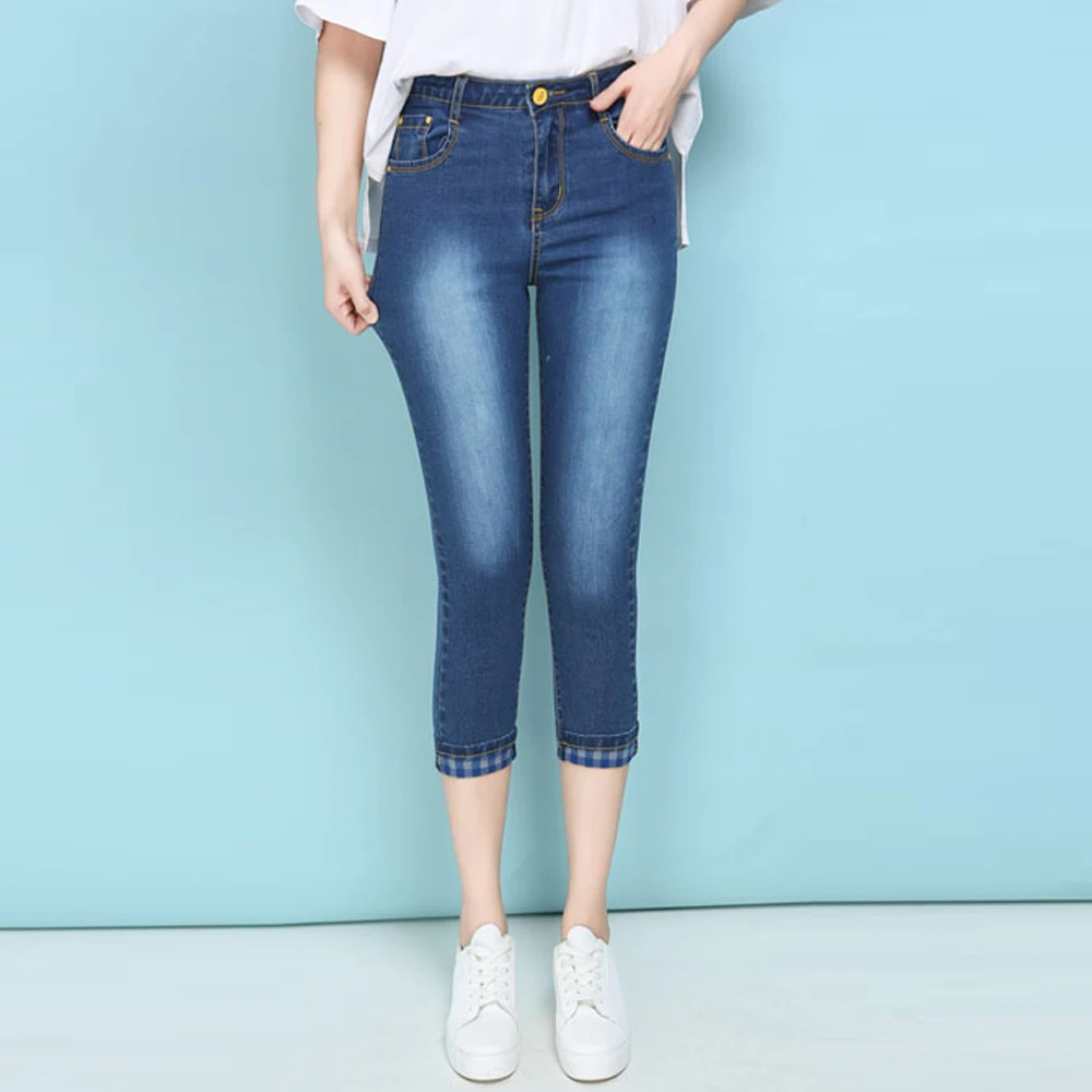 Новые узкие джинсовые укороченные джинсы женские стрейч Высокая талия джинсы для женщин плюс размеры джинсовые штаны для летняя