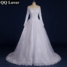 QQ Lover Vestido De Noiva вышитое бисером свадебное платье с аппликацией и длинным рукавом свадебное платье с вырезом лодочкой