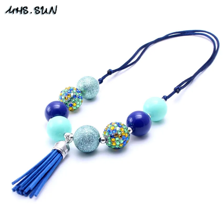

MSH.SUN New Ocean series Handmade Children Necklace Chunky blue design bubblegum necklace with tassel baby toddler jewerly BN064