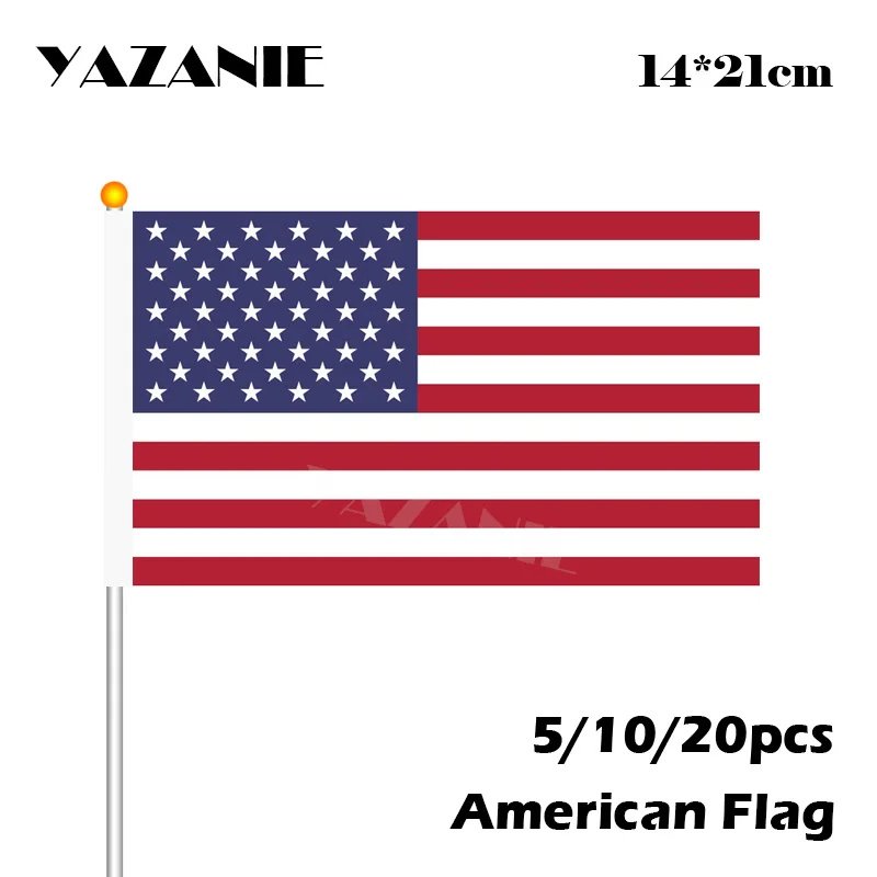 Yazanie 14*21 см 5/10/20 штук Американский ручной волны флагов США/США национальные флаги Соединенных Штатов Америки Флаг поставить Прямая