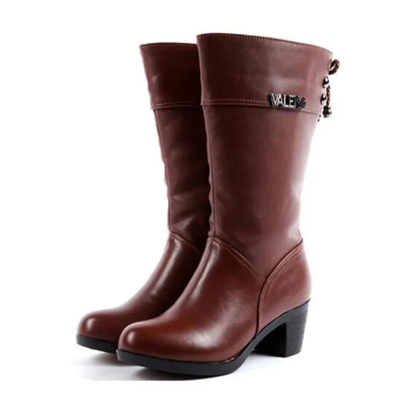 Top Cowhide Plush / Wool Women Shoes Warm Boots Genuine Leather Boots Plus Size In-tube Snow Winter Shoes Women