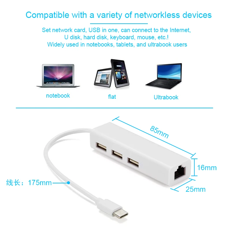 Basix USB C Ethernet Внешний проводной сетевой адаптер usb type-C для Ethernet RJ45 Lan для MacBook Windows 7/8/10/100 Мбит/с