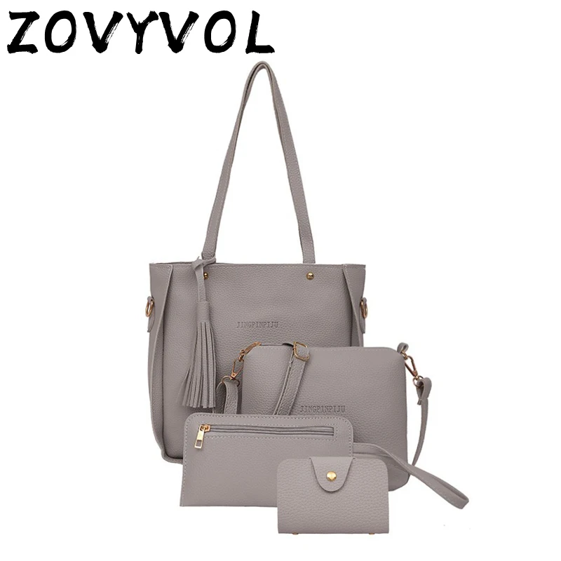 

ZOVYVOL 4Pcs 2019 Women Pattern Leather Handbag Composite bag Crossbody Bag Messenger Bag Card Package Fashion Big Messenger Ba