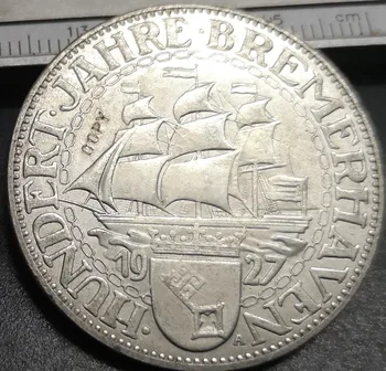 

1927 Germany-1871-1948 5 Reichsmark Bremerhaven Silver Plated Copy Rare coin