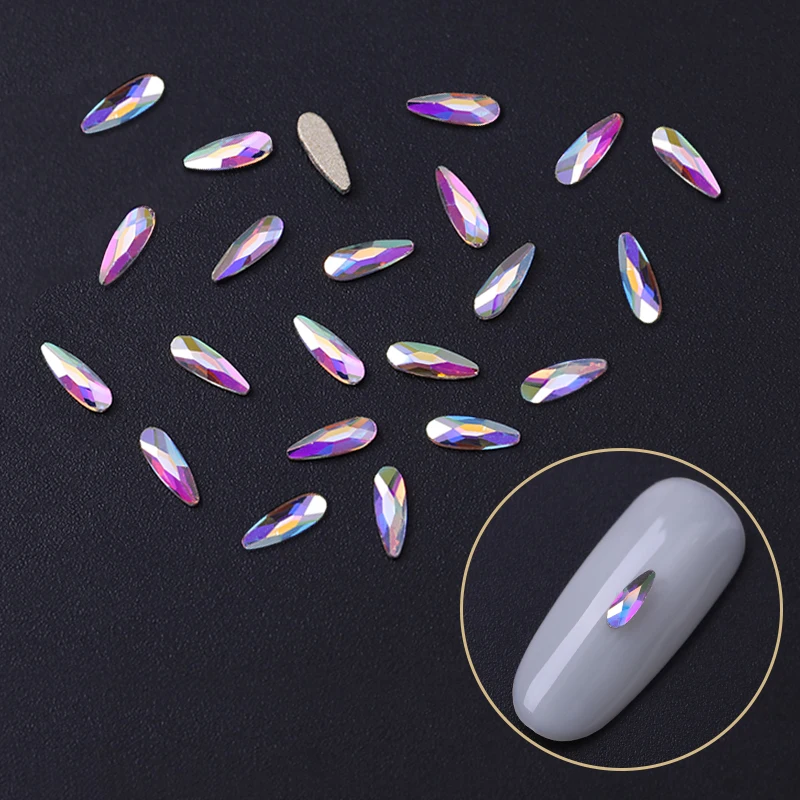 

20Pcs Water Drop Rhinestones 3D Nail Art Decorations Flat Bottom Shiny Mixed Color for UV Gel Polish DIY Nail Decors