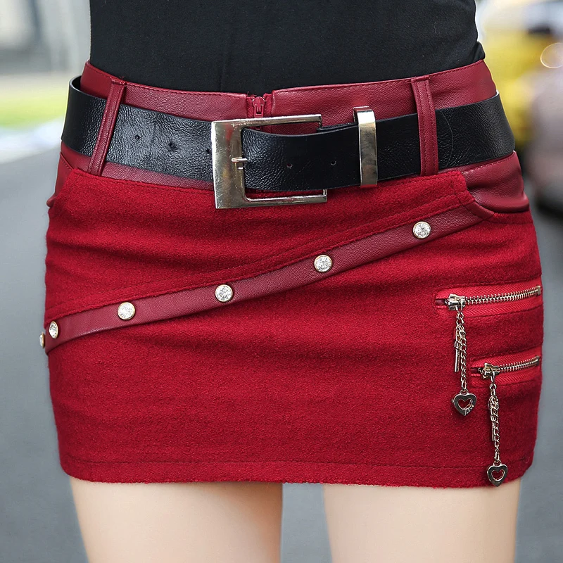 New Arrival Fashion Sexy Women Bodycon Skirt with Belt PU Leather Patchwork Mini Short Skirt