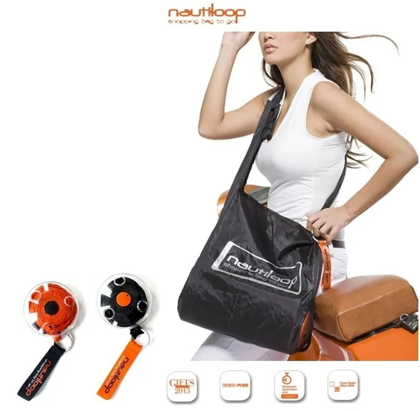 

Portable Tote In Pouch Reusable Folding Eco Shopper Shopping Shoudler Bags Organizer with Carabiner Shopping Bag