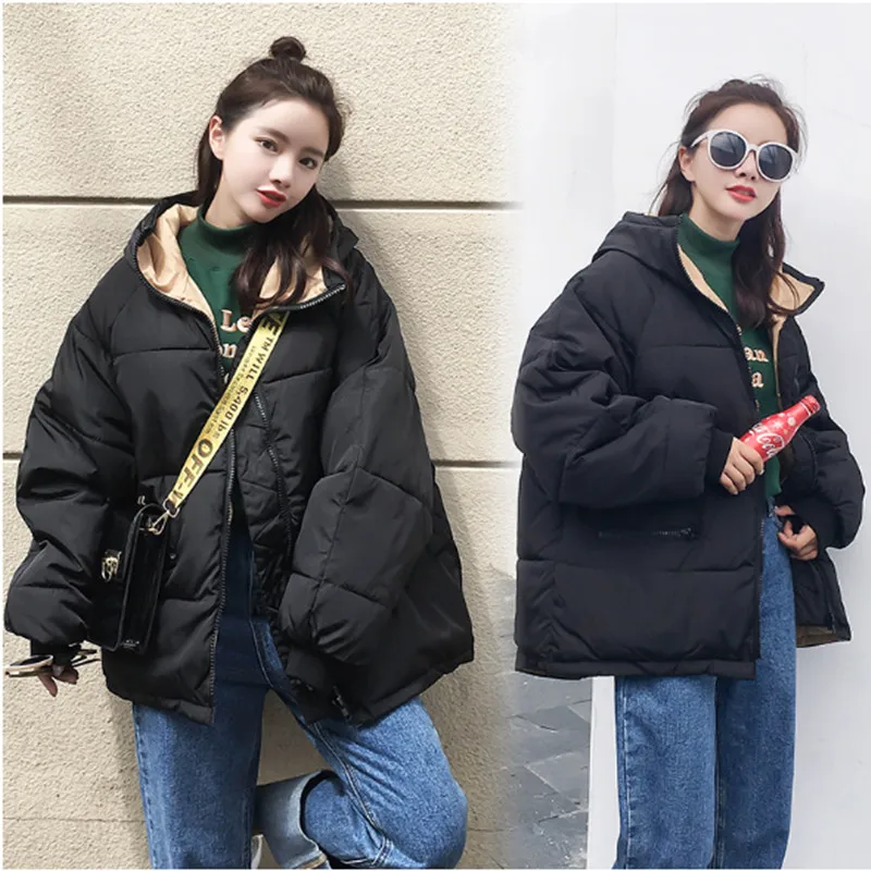 

2018 Winter Cotton-padded Jacket Female Parka Women's Warm Jacket Casual Hooded Solid Loose Thick Wadded Jackets Outerwear XS-L