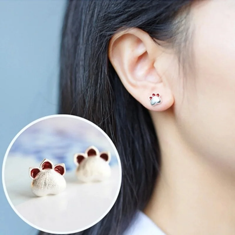 Hot-Sale-Silver-Gold-Color-Stud-Earring-Fashion-Simple-Cat-Paw-Shape-Stud-Earrings-Animal-Ear
