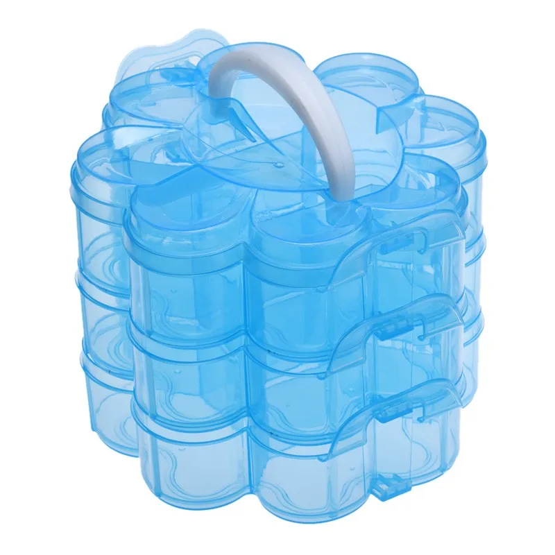 

Hot Selling Three Layer Detachable Lattice Storage Box Plastic Storage Blue Makeup Cosmetic Storage Box Bag Newest Container