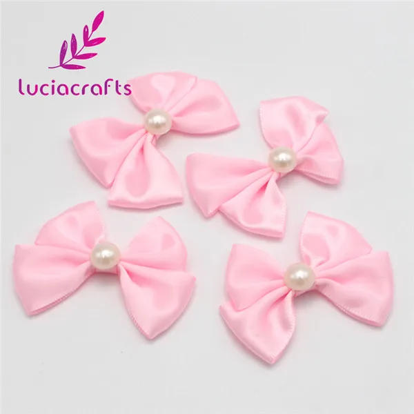 Lucia crafts, одноцветные жемчужные банты, для девочек, бутик, мини бант для волос, головной убор, сделай сам, одежда, ремесло, 12 шт./лот, приблизительно 40*60 мм, B0809 - Цвет: Pink