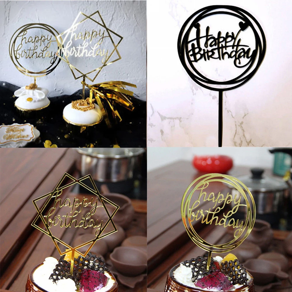 Us 1 01 40 Off Cake Topper Insert Card Happy Birthday Circle Frame Party Supply Acrylic Decorating Inserting Flag Accessories In