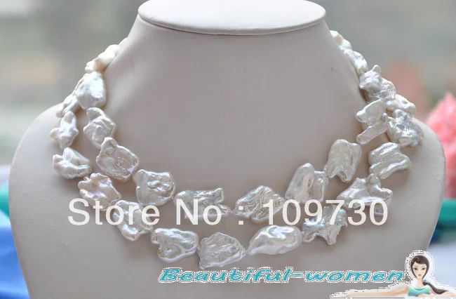 

Jewelry 00944 Rare 32" 21mm white baroque KESHI REBORN biwa PEARL NECKLACE
