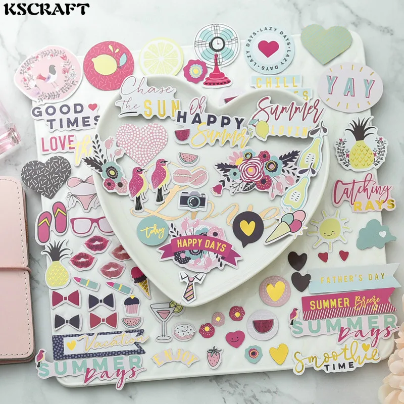 

KSCRAFT 65pcs Happy Summer Cardstock Die Cuts for Scrapbooking Happy Planner/Card Making/Journaling Project