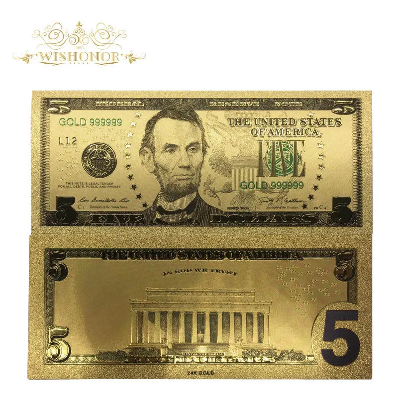 Хорошие продукты для 10 шт./лот Gold99999 США банкноты 5 долларов банкноты в 24 к позолоченные бумажные деньги для подарков