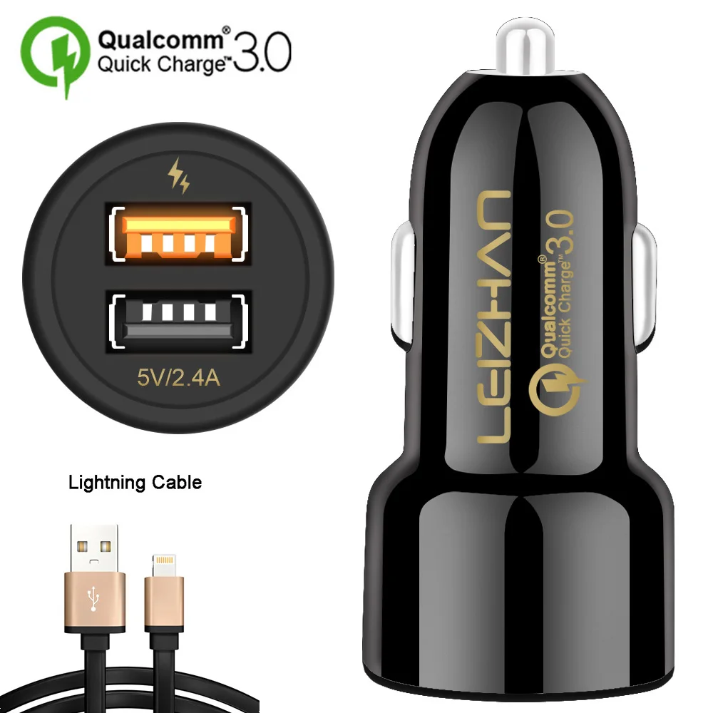 LEIZHAN usb Автомобильное зарядное устройство dual для телефона Qualcomm Быстрая зарядка 3 0