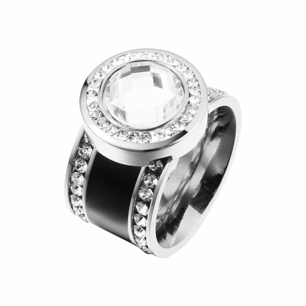 Модные женские кольца с кристаллами, обручальные кольца черного цвета, кольца из нержавеющей стали, розовое золото, CZ свадебные кольца для женщин, ювелирные изделия