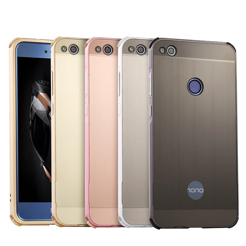 For Huawei P8 Lite 2017 Case Hard Anti Knock Rubber Mat Metal Bumper Brushed Acrylic PC