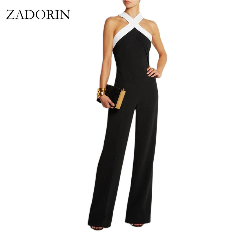 

ZADORIN Plus Size Summer Halter Off Shoulder Long Jumpsuit Women Sexy Bodysuit Black Casual Overalls Romper combinaison femme