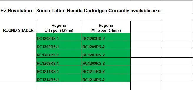 RC1203RS-1 EZ иглы татуировки революция картридж Круглый Shader для картридж системы машин и ручки 20 шт./лот #12 (0,35 мм)