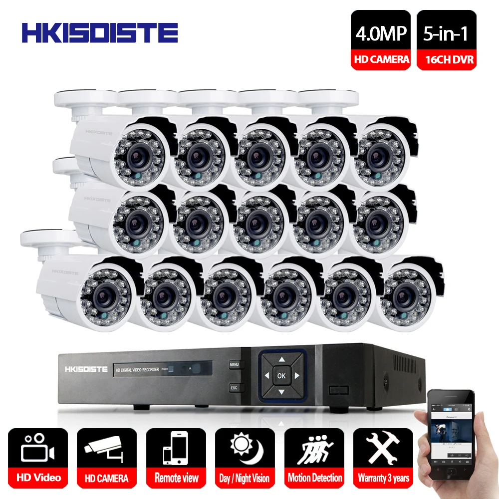 16CH CCTV Системы 4MP HDMI Выход видеонаблюдения DVR комплект с 16 шт. 4.0MP HD CCTV дома Камера Системы