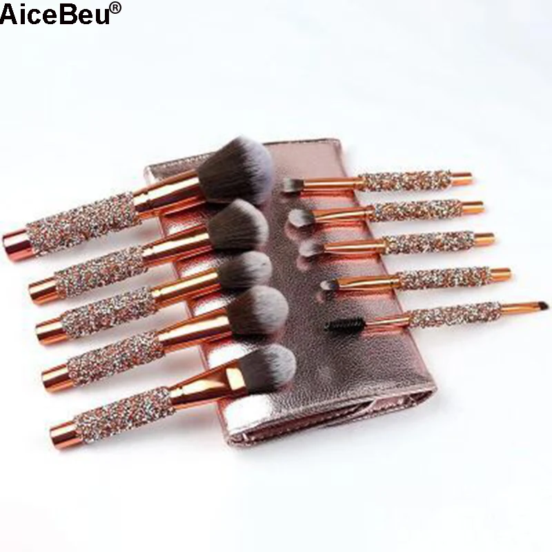 

AiceBeu 10Pcs/Set Diamond Makeup Brushes Kit Women Make Up Tool Blending Contour Foundation eyeshadow Brush with Cosmetic Bag