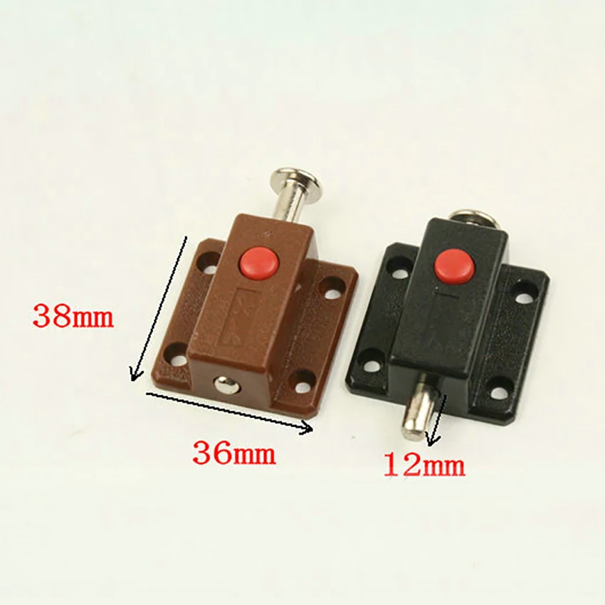 

Modern Window Cabinet Push Button Plastic Spring Load Automatic Door Bolt Latches Lock for Wooden Cupboard Wardrobe Doors Gates