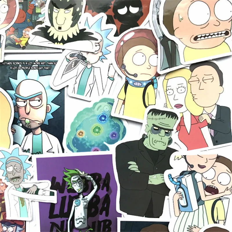 50Pcs Laptop 2019 Stickers Rick And Morty stickers Motorcycle/ Bicycle/ Skateboard Stickers, Luggage Decal Car Sticker Pack