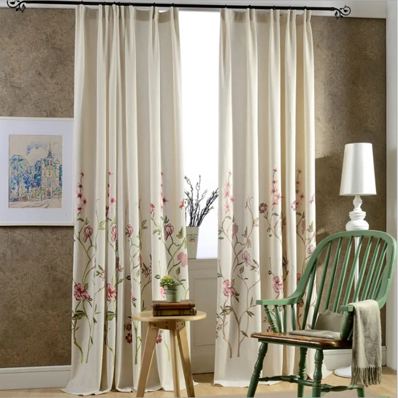 Flowers Cotton Embroidery Curtain Fabric Study Room Curtains Floral