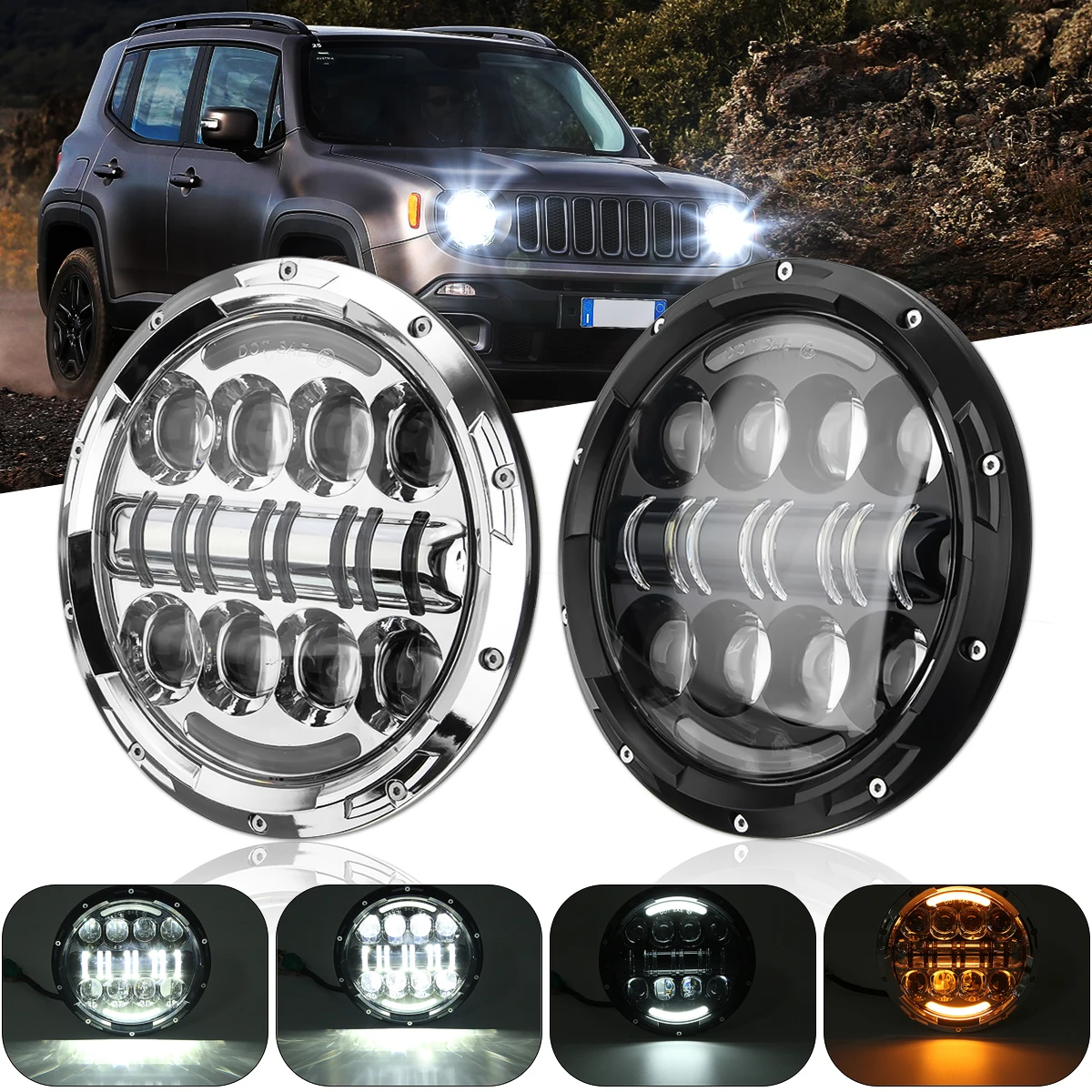 

For Land Rover For Harley-Davidson Mofaner 7 Inch Motorcycle Headlight (Hi/Lo) Round 75W LED Car Headlamp For Jeep