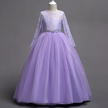 

Modern Flower Girl Dresses Elegant Light Purple Crystal Belt Slim Long Gown Girls Holy Communion Dresses Girls Tea Party Dress