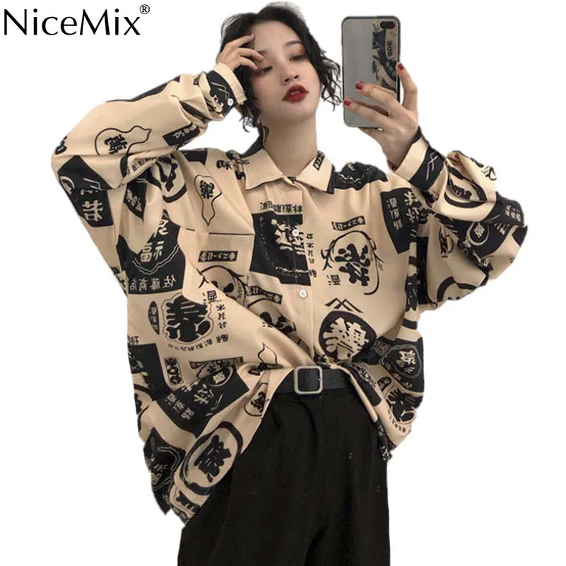 

NiceMix streetwear Harajuku Women's Clothing Blouses bf long woman shirts fashion brands spring autumn turn-down collar casual