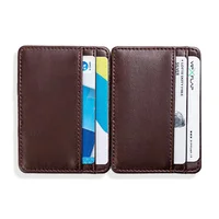 Hot Sale Men's leather Magic Wallets Portable Money Clips With Credit Card Slot Cash Holder Purse For Man Brown Coffee 2