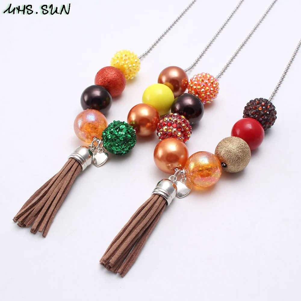 

MHS.SUN New Baby Kids Tassel Pendant Long Chain Necklace Cute Girls Child Chunky Beads Necklace Adorable Jewelry Accessories