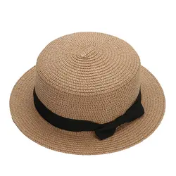 Модные унисекс солнцезащитный шляпа с бантом для девочек соломенная шляпа от солнца Блок Шапки для Для женщин Солнцезащитная Летняя