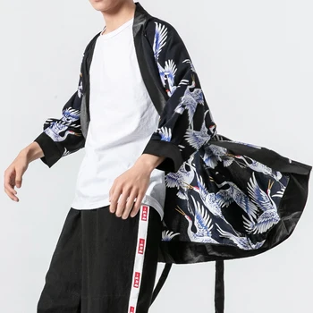 

Men Kimono Cardigan Trench Coat Male Japan Harajuku Loose Casual Fashion Long Shirt Windbreaker Jacket Plus Size M-5XL