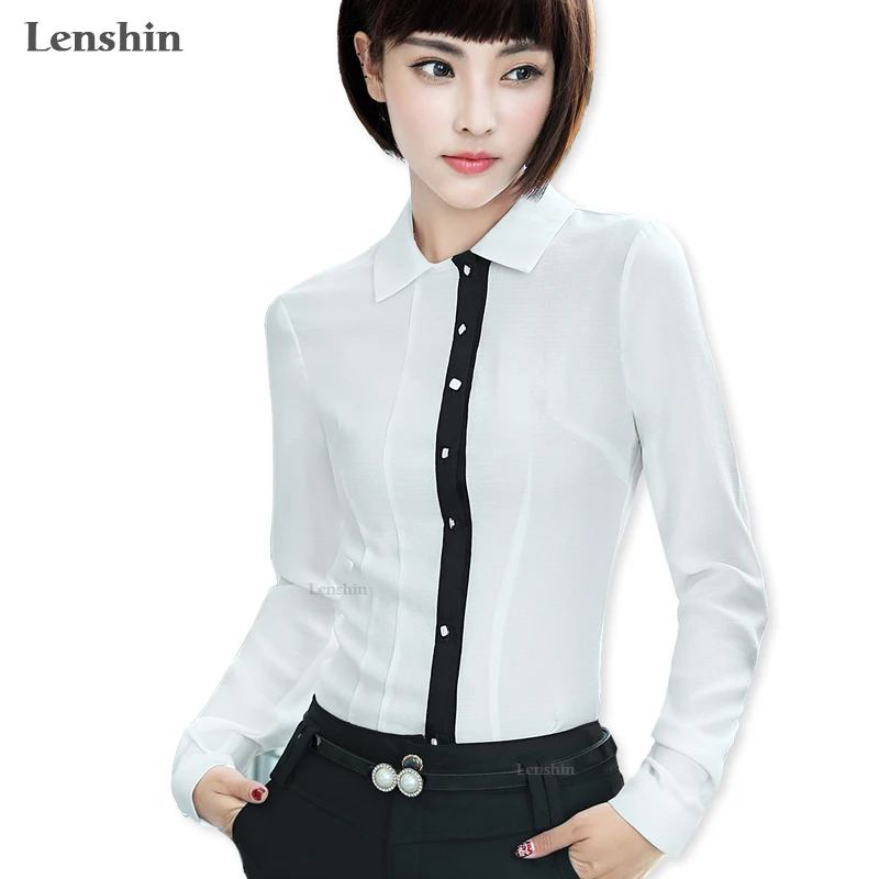 

Lenshin Soft and Comfortable Shirt Breathable White Blouse Women Female Wear Casual Style Office Lady Tops