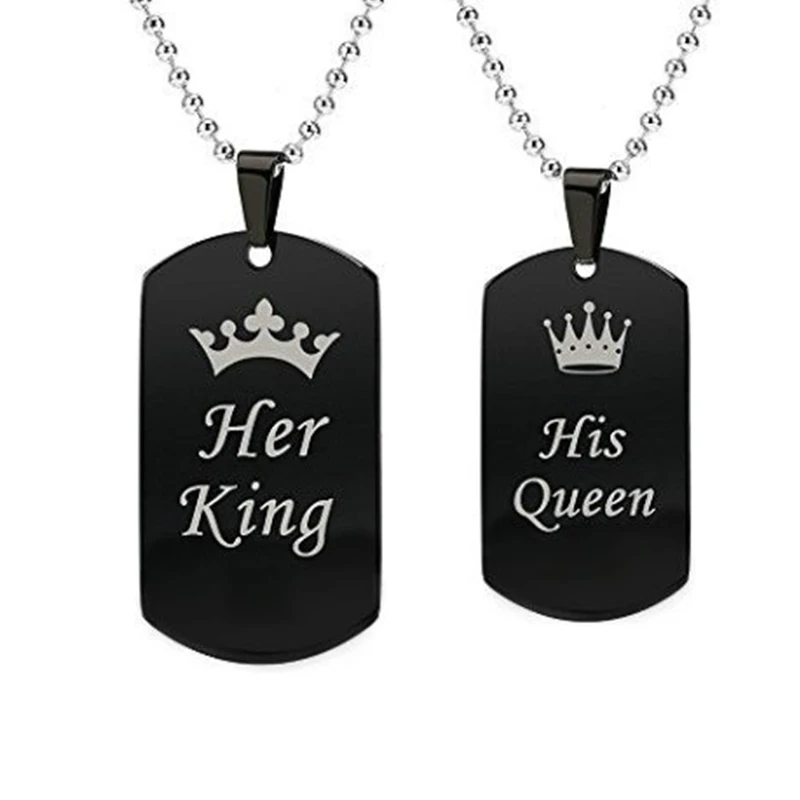 

Your King and Your Queen Couple Necklaces Tag Titanium Steel Pendant Necklace for Gift Cool Necklace Fashion couple