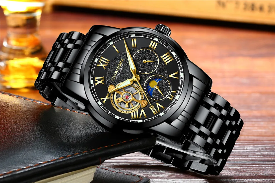 relogio masculino GUANQIN Luxury Brand Tourbillon Automatic Watches Men Military Sport Leather Strap Waterproof Mechanical Watch