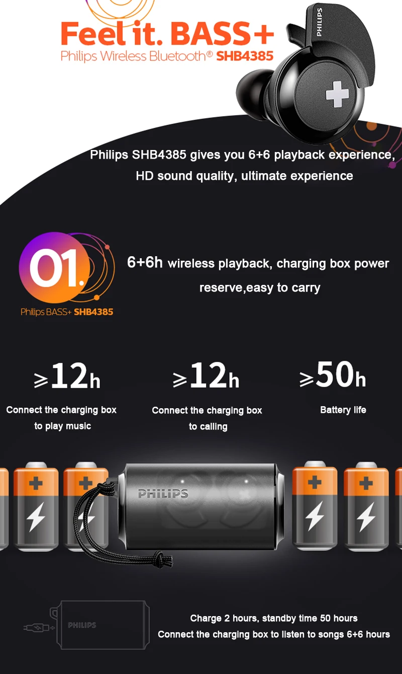 Беспроводная гарнитура Philips SHB4385 с Bluetooth 4,1 литий-полимерный регулятор громкости для Iphone X Galaxy Note 8 официальный тест