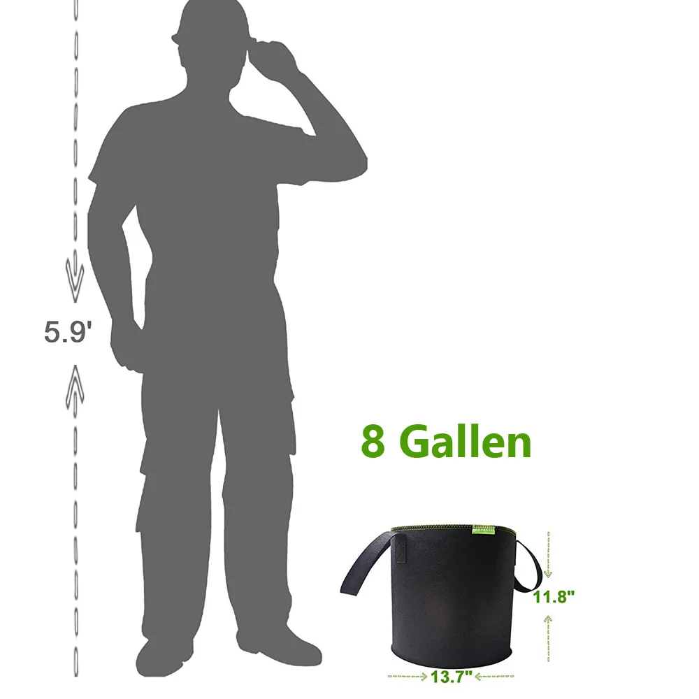 5 упаковок, 5/8 галлонов, садовые сумки для выращивания, тканевые горшки для растений, качественный контейнер для саженцев с ручками для цветов и овощей - Цвет: 8 Gallen