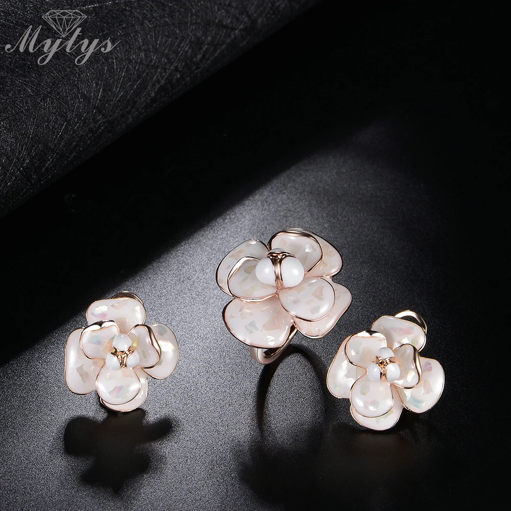 Mytys высокое качество Эмаль Цветок Ювелирные наборы ожерелье кольцо и серьги наборы для женщин E36 CN255 R681