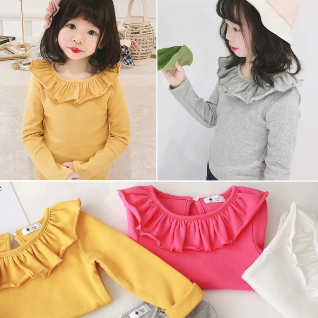 Toddler Kids Baby Girls Cotton shirt Long Sleeve Solid Tops Spring Autumn Girls Basic Tee Shirt RT508 2