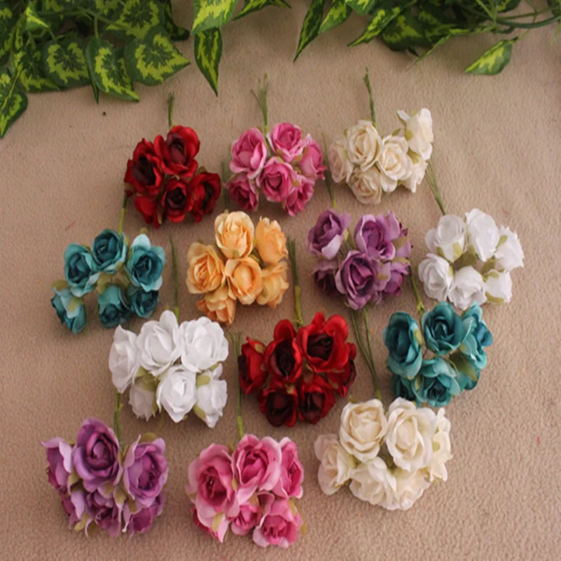 Chenap 6 unids 2 Color Pink Artificial Bouquet Silk Flowers For Wedding