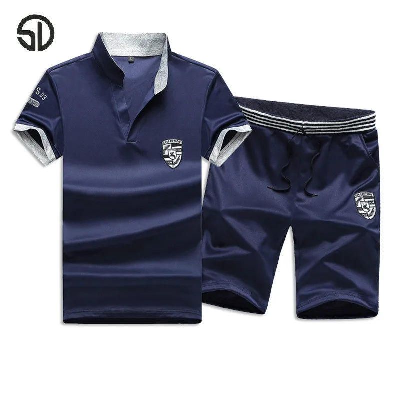 

Summer Short Sets Men Casual Suits Sportswear Tracksuit Stand Collar Male Outwear Sweatshirts Hoodies Patchwork T Shirt +Pants