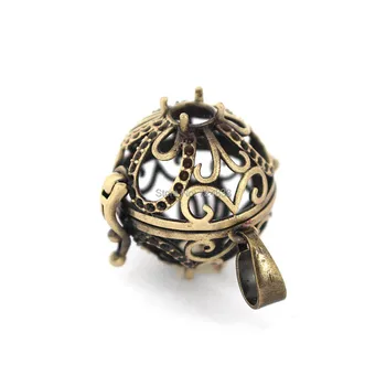 

23x20mm Vintage Filigree Flower Hollow Cage Round Ball Locket Pendants For DIY Rhinestone Essential Oil Diffuser Perfume Chime