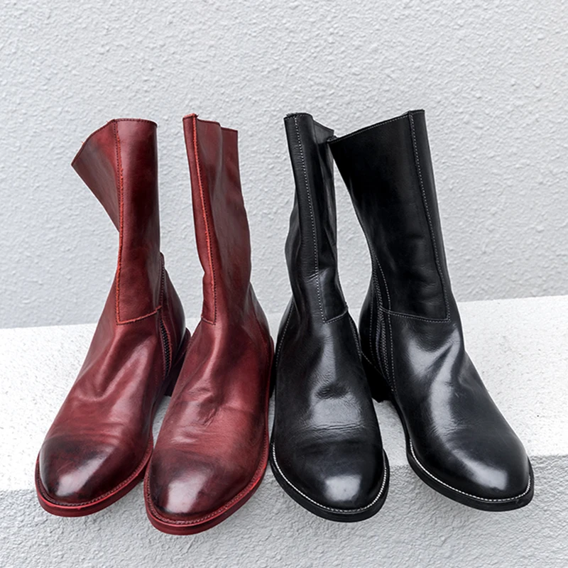 WETKISS/женские красные ботинки на низком каблуке; обувь с круглым носком; кожаные ботильоны с градиентом; женская обувь; сезон осень-зима; женские ботинки на молнии; коллекция года