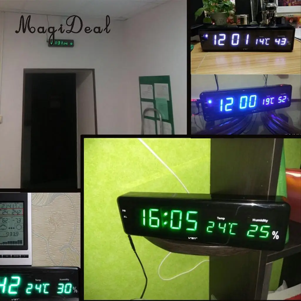 LED Digital Alarm Clock Desk Table Weather Station Desk Temperature Hygrometer Electronic Clock EU Plug