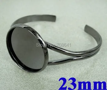 

23mm Gunmetal Black Plated Round Bezel tray Cabochons Blank Bases Cuff Bracelet Bangle Settings Crafts DIY Making Wholesale
