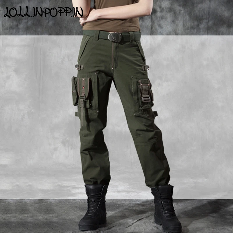 Pantalones tácticos de estilo militar para mujer, pantalones Cargo de algodón con múltiples bolsillos, color militar|Pantalones y pantalones capri| - AliExpress